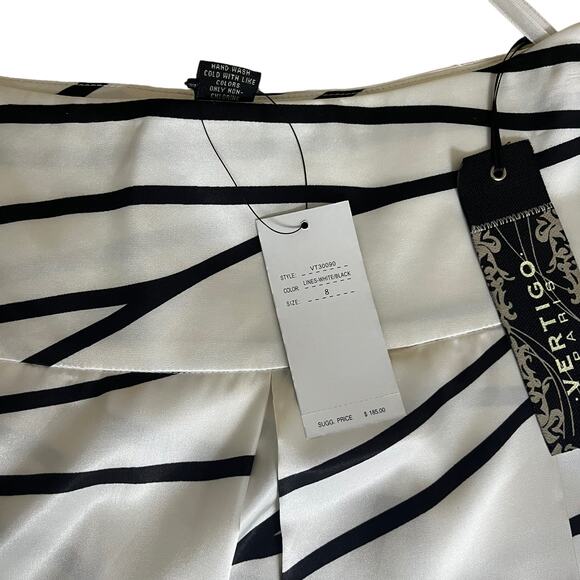 VERTIGO PARIS Lines White Black Abstract Pleats A-Line Skirt Women's Size 8 NWT - Picture 7 of 7